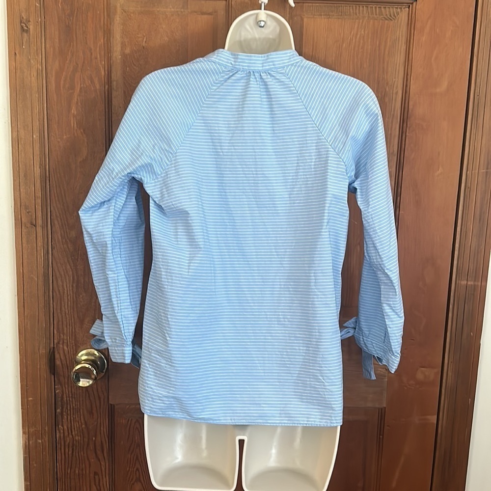 Madewell Striped Popover Top Classic Tie Sleeve Blue G1892 Size XXS - Picture 7 of 14